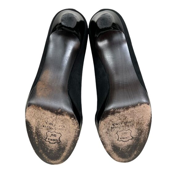 Stuart Weitzman Womens Heel Pump‎ Leather Patent Heel Peep Toe Black Size 6.5M - Picture 8 of 8